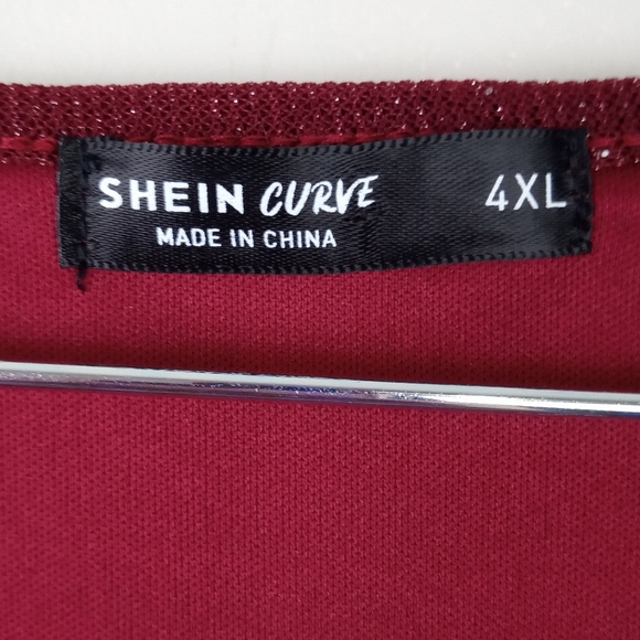 NWOT SHEIN Curve V Neck Dress w/ Tie Shoulder detail in Glitter Burgundy Sz. 4XL - Picture 12 of 14
